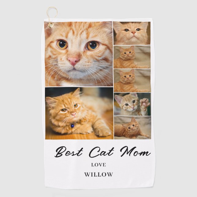 Cat Mum 7 Photo Collage Golf Towel (Front)