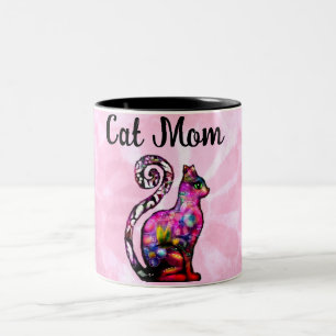 Cat Mum Abstract Whimsical Cat Kitty Art Two-Tone Coffee Mug