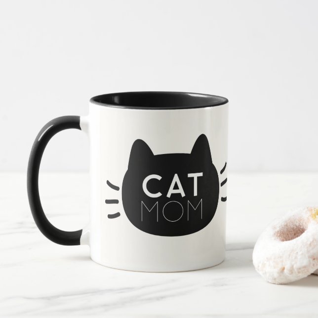Cat Mum Black Cat Face Photo Mug (With Donut)