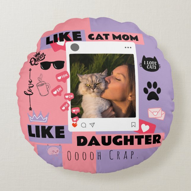 Cat Mum Cat Dad Round Pillow Gift For Cat Lovers (Front)