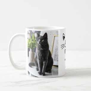 Cat mum cat face personalised 2 photos names  coffee mug