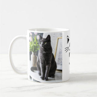Cat mum cat face personalised 2 photos names  coffee mug