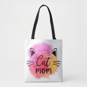 Cat mum colourful cute cat face tote bag