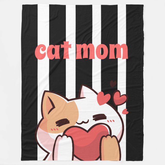 Cat mum custom black white stripes Fleece Blanket (Front)