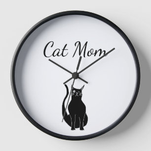 Cat Mum Cute Cartoon Black Winking Kitty Clock