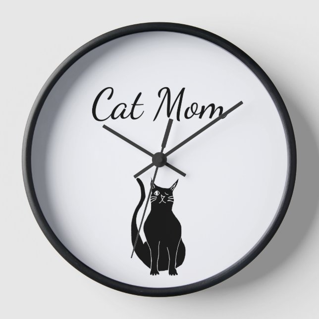Cat Mum Cute Cartoon Black Winking Kitty   Clock (Front)