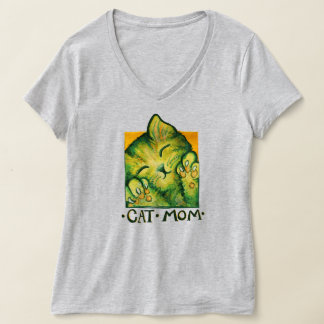 Cat mum Cute green kitty cats art T-Shirt