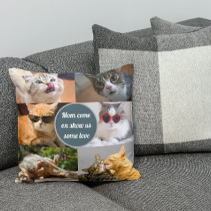 Cat Mum Cute Modern Personalised Pet Photo Collage Cushion
