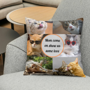 Cat Mum Cute Modern Personalised Pet Photo Collage Cushion