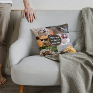 Cat Mum Cute Modern Personalised Pet Photo Collage Cushion