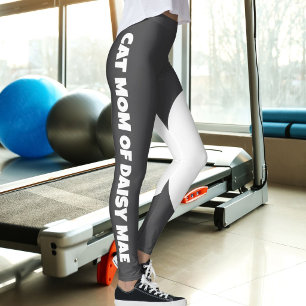 Cat Mum Cute Pet Name Dark Grey White Custom Made Leggings