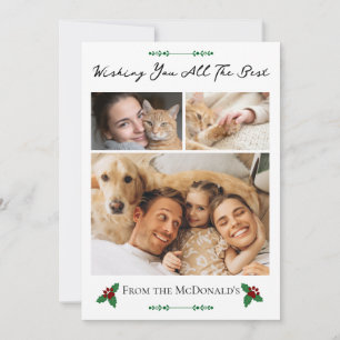 Cat Mum Dog Dad Festive 3 Photo Family Holiday Card