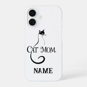 Cat Mum , Elegant Minimalist Black Cat Typography iPhone 16 Case