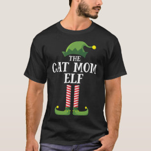 Cat Mum Elf Matching Family Christmas Party T-Shirt