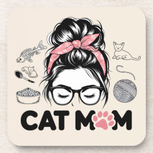"Cat Mum" Funny Cute Cat Lover Women Coaster