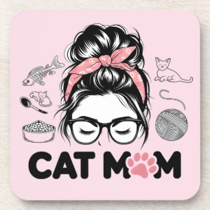 "Cat Mum" Funny Cute Cat Lover Women Coaster