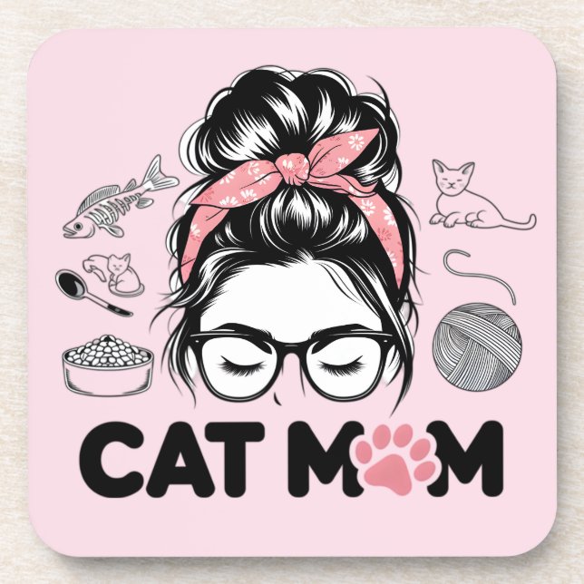 "Cat Mum" Funny Cute Cat Lover Women Coaster (Front)