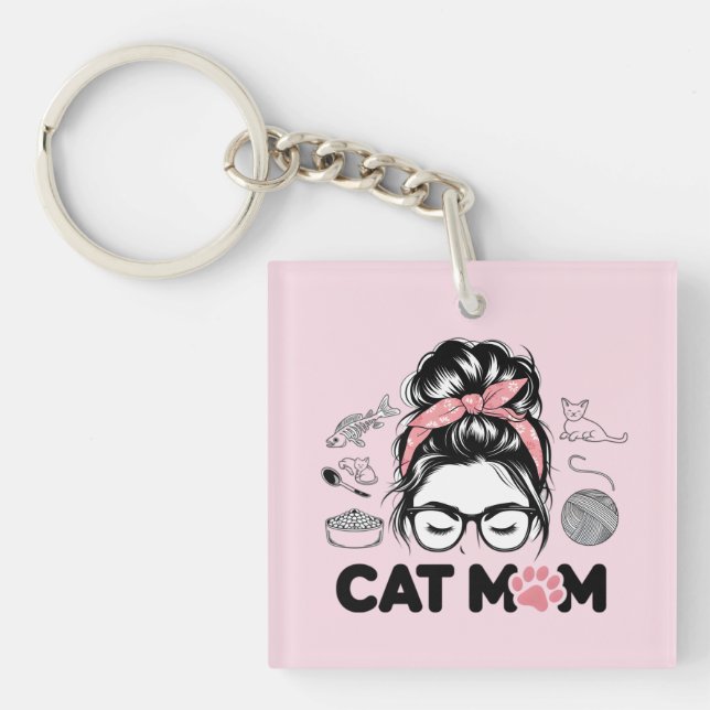 "Cat Mum" Funny Cute Cat Lover Women Key Ring (Front)