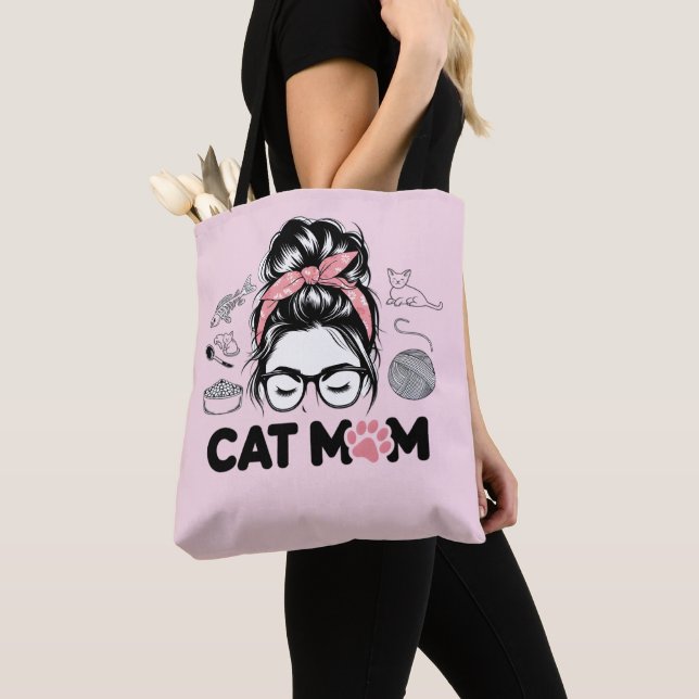 "Cat Mum" Funny Cute Cat Lover Women Tote Bag (Close Up)
