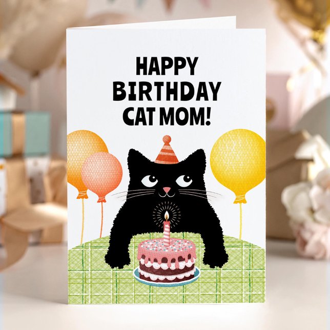 Cat mum Happy Birthday card with black kitten (Creator Uploaded)