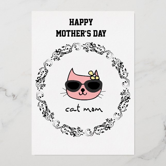Cat Mum Happy Mother's Day Foil Holiday Card (Front)