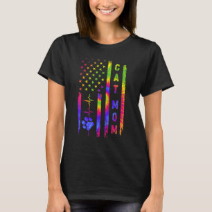 Cat Mum Heartbeat Tie Dye American Us Flag For Mot T-Shirt