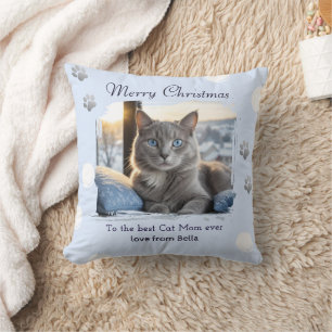 Cat Mum Ice Blue Pet Photo Christmas Cushion