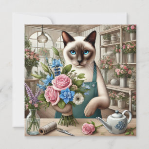 Cat Mum is arranging Flowers Mother's Day  Holiday Card