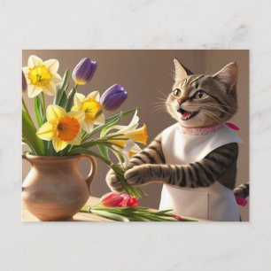 Cat Mum is arranging Flowers Mother's Day Holiday Postcard