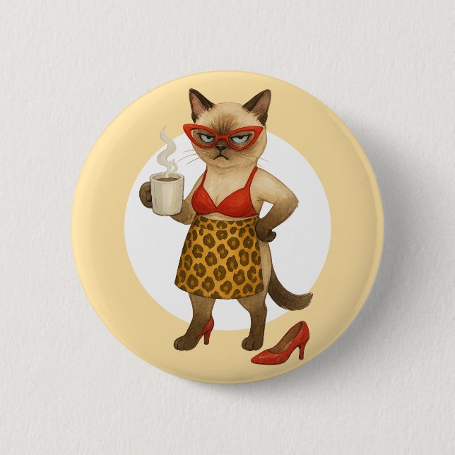 Cat Mum is drinking coffee  6 Cm Round Badge (Front)