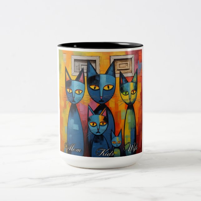 Cat mum, kids, wife Two-Tone coffee mug (Center)
