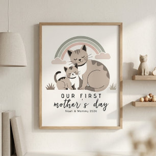 Cat Mum Kitten First Mother’s Day Pastel Nursery Poster