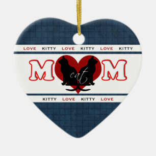 Cat Mum Kitty Love Double Sided Heart Ceramic Tree Decoration