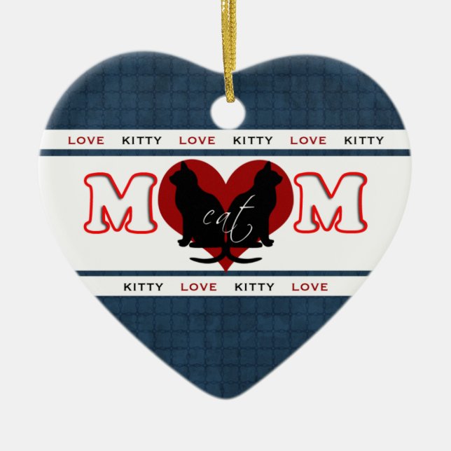 Cat Mum Kitty Love Double Sided Heart Ceramic Tree Decoration (Front)