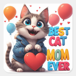 Cat Mum Kitty Love With Heart 🐾 Square Sticker