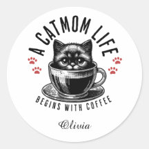 Cat Mum Life Begins with Coffee - personalised