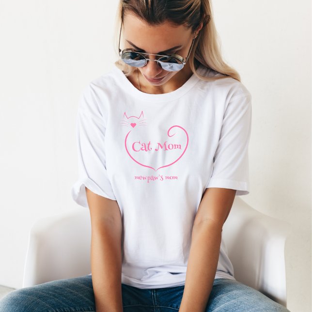 Cat Mum Love Shape and Pink Simple Script T-Shirt (Creator Uploaded)