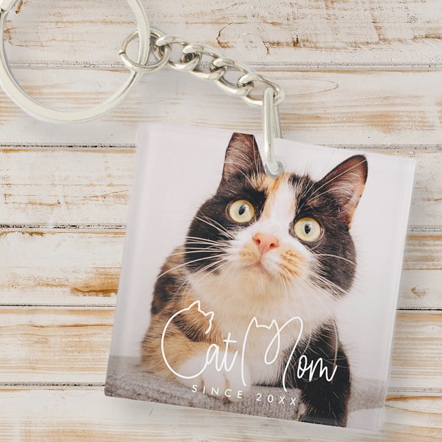 Cat Mum Modern Chic Playful and Fun Custom Photo Key Ring (Creator Uploaded)