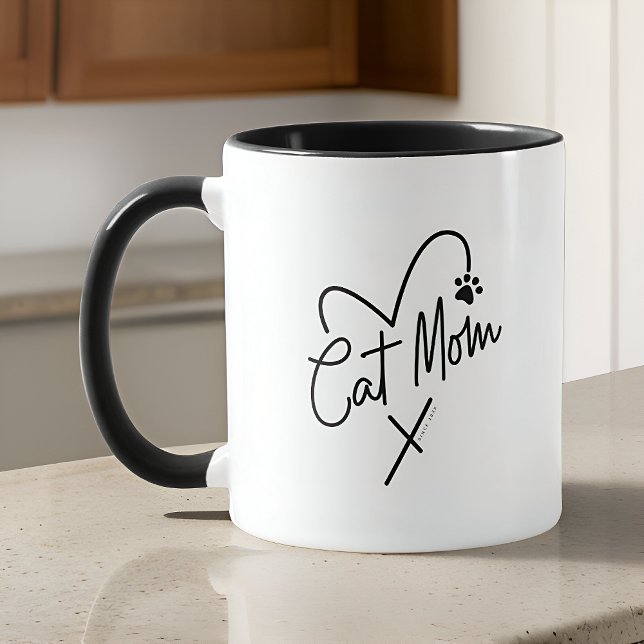 Cat Mum Modern Playful Heart and Fun Typography Mug (Creator Uploaded)
