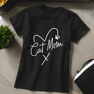 Cat Mum Modern Playful Heart and Fun Typography T-Shirt