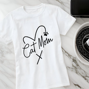 Cat Mum Modern Playful Heart and Fun Typography T-Shirt