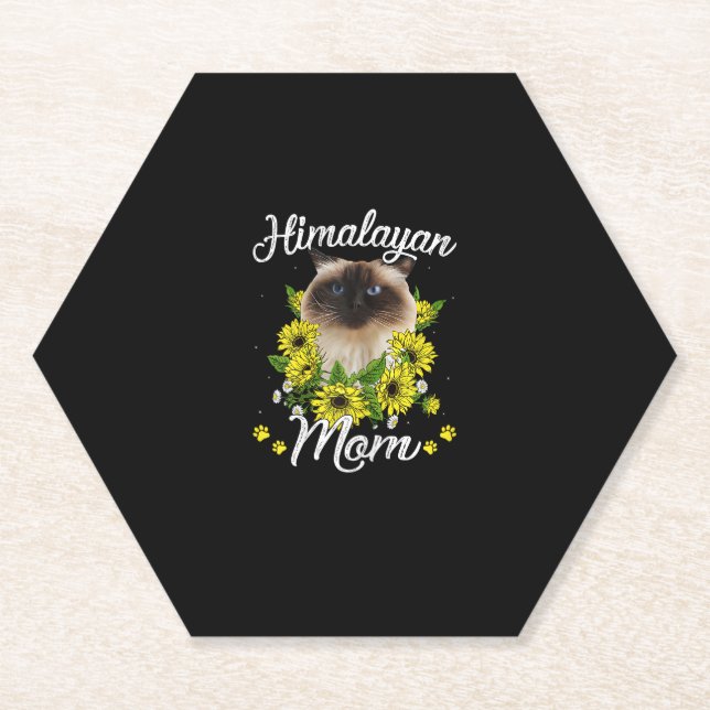 Cat Mum Mother's Day Gifts Sunflower Himalayan Mum Paper Coaster (Front)