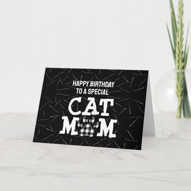 Cat Mum Pawprint with Cat Hair Birthday Card (Front)