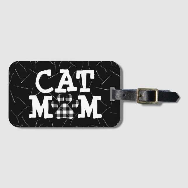Cat Mum Pawprint with Cat Hairs Luggage Tag (Front Horizontal)