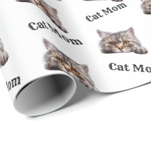 Cat Mum Peeking British Longhair Watercolor Wrapping Paper