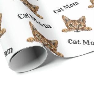 Cat Mum Peeking Chausie Repeating Pattern Wrapping Paper