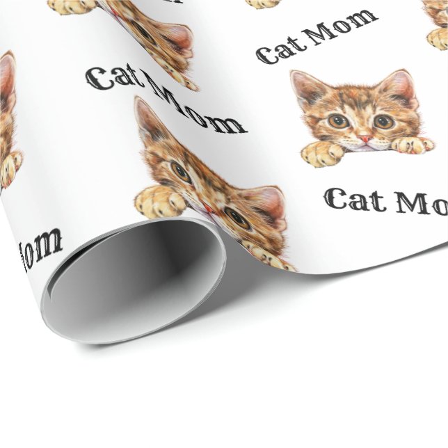 Cat Mum Peeking Cheetoh Repeating Pattern Wrapping Paper (Roll Corner)