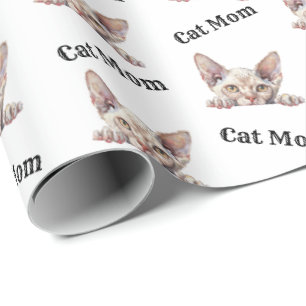 Cat Mum Peeking Devon Rex Repeating Pattern Wrapping Paper