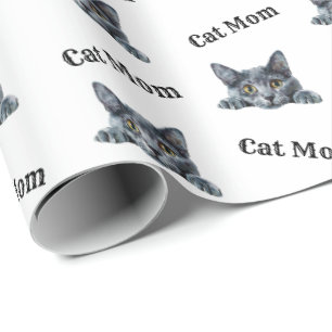 Cat Mum Peeking Korat Watercolor Pattern Wrapping Paper