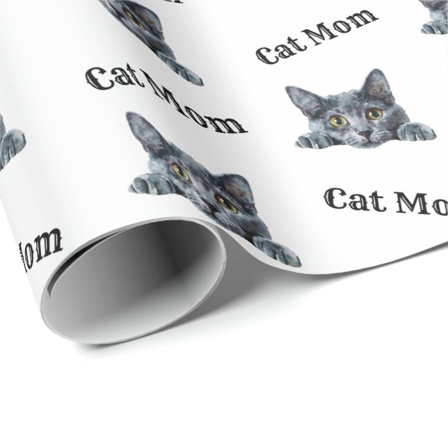 Cat Mum Peeking Korat Watercolor Pattern Wrapping Paper (Roll Corner)